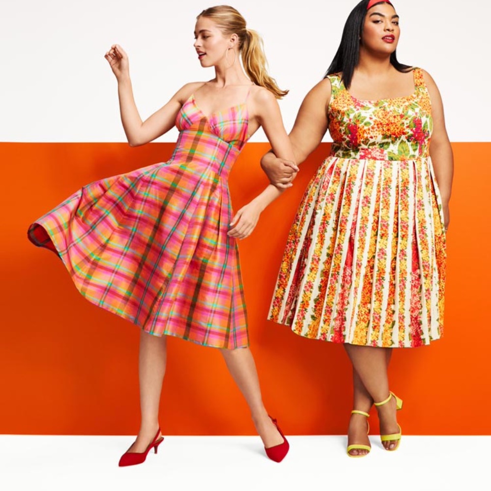 NEW Issac Mizrahi Silk Plaid Pink Fit Flare Spaghetti strap Dress 8